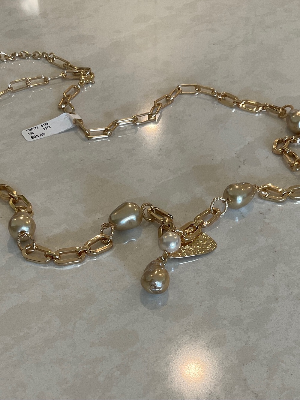 Gold Pearl Link Necklace
